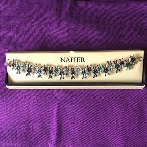 Napier flower bracelet, delicate flowers in shades of teal with silver leaves